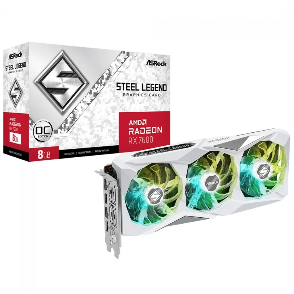 Placa de Vídeo ASRock AMD Radeon RX 7600 Steel Legend OC, 8GB, GDDR6, FSR, Ray Tracing – 90-GA4DZZ-00UANF