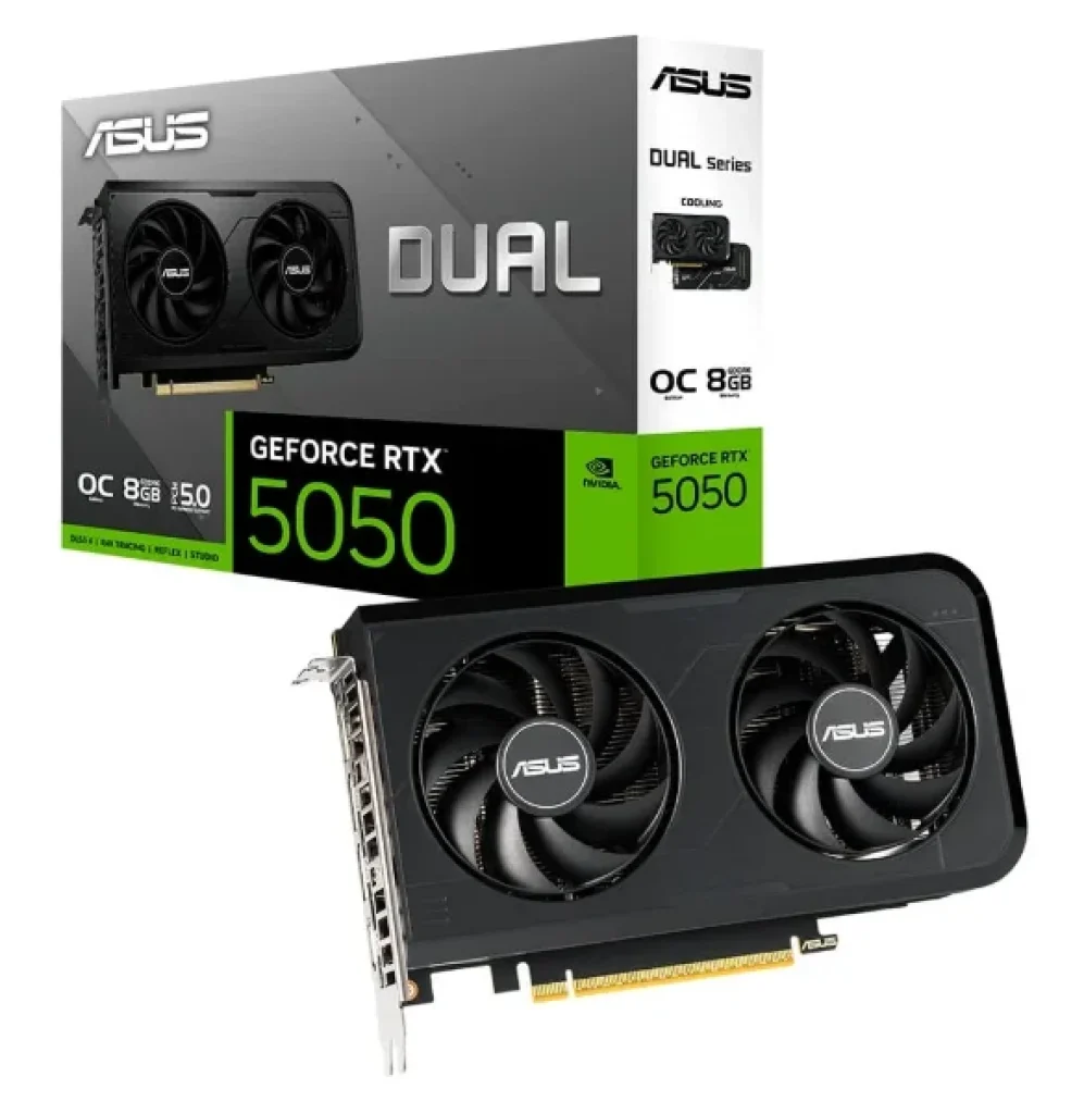 Placa de Vídeo Asus DUAL RTX 5050 OC 8G NVIDIA GeForce, 8GB, GDDR6, 128-bit, OpenGL 4.6, DLSS 4, Ray Tracing – 90YV0N72-M0NA00