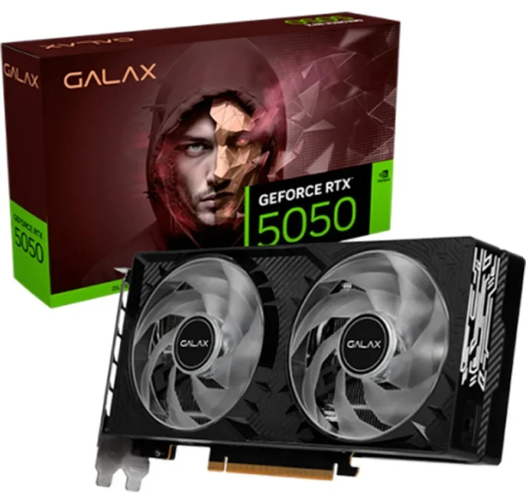 Placa de Vídeo Galax GeForce RTX 5050 1-Click OC NVIDIA Geforce, 8GB, GDDR6, 128-bits, Ray Tracing, DLSS 4 – 55NSL8MHDCHD