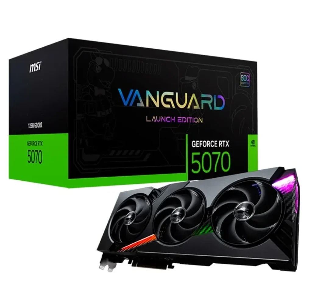 Placa de Vídeo MSI Geforce RTX 5070 12G VANGUARD SOC LAUNCH EDITION NVIDIA GeForce, 12GB, GDDR7, 192 bits, FP4 e DLSS 4 – G5070-12VGSL