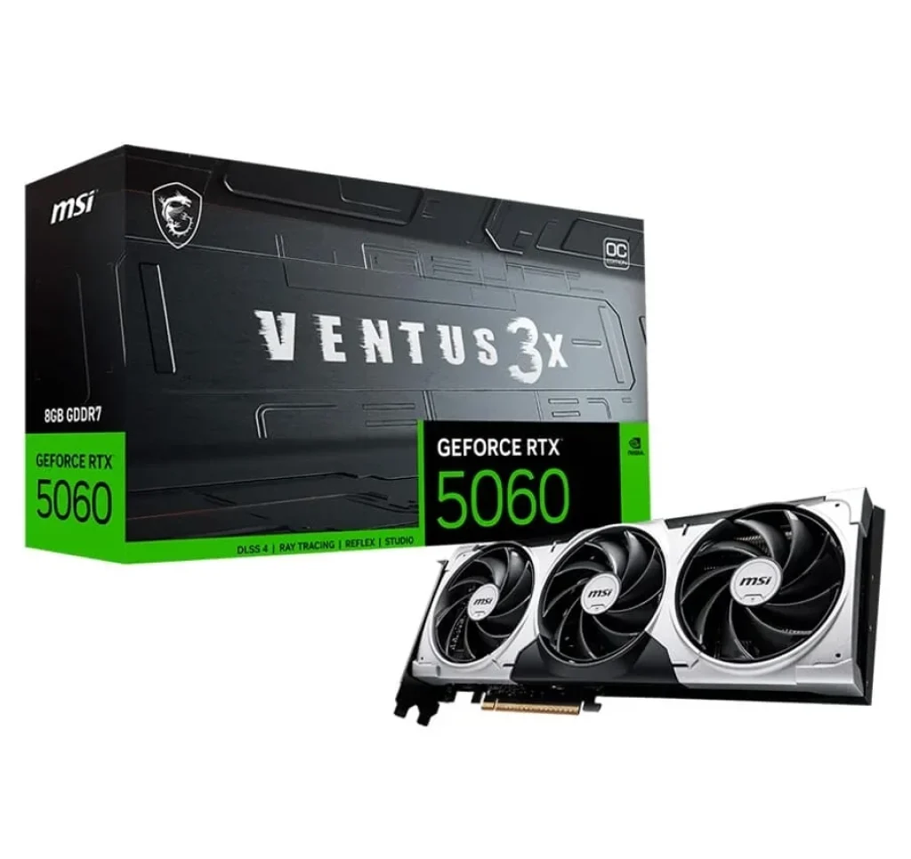 Placa de Vídeo MSI RTX 5060 8G VENTUS 3X OC NVIDIA Geforce, 8GB, GDDR7, 128bits, DLSS 4, Triple Fan, OpenGL 4.6 – G5060-8V3C