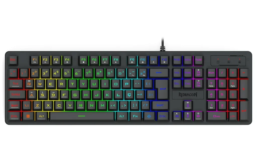 Teclado Gamer Redragon Netherbane Membrana Iluminação Rainbow Preto ABNT2 – K521-R PT