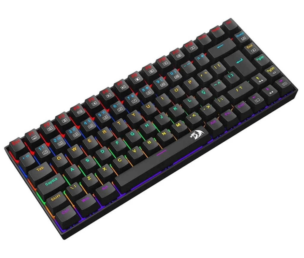 Teclado Mecânico Gamer Redragon Phantom Iluminação Rainbow 75% Switch Brown Preto USB-C/A – K629-KB (PT-BROWN)