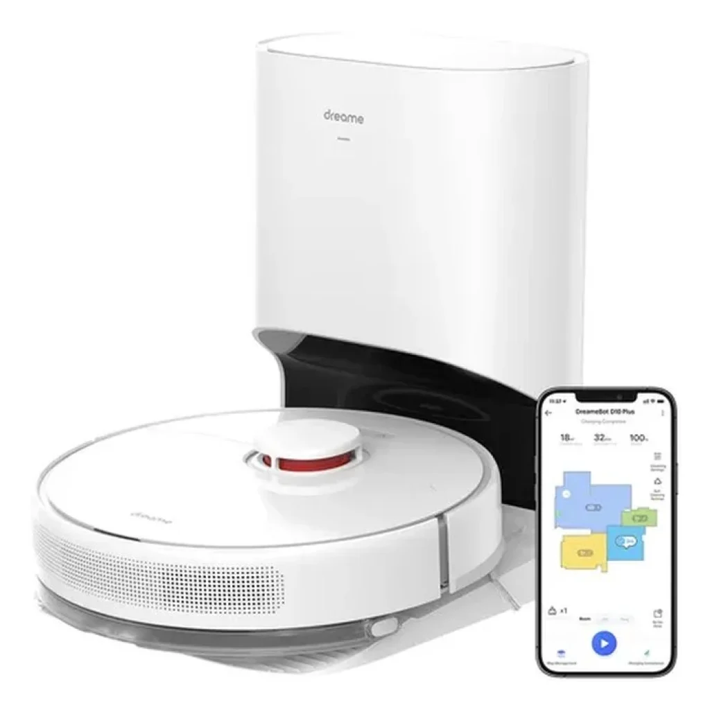 Robô Aspirador Dreame D10 Plus com Base de Auto-limpeza, 4000 Pa, Alexa, W-Fi, App