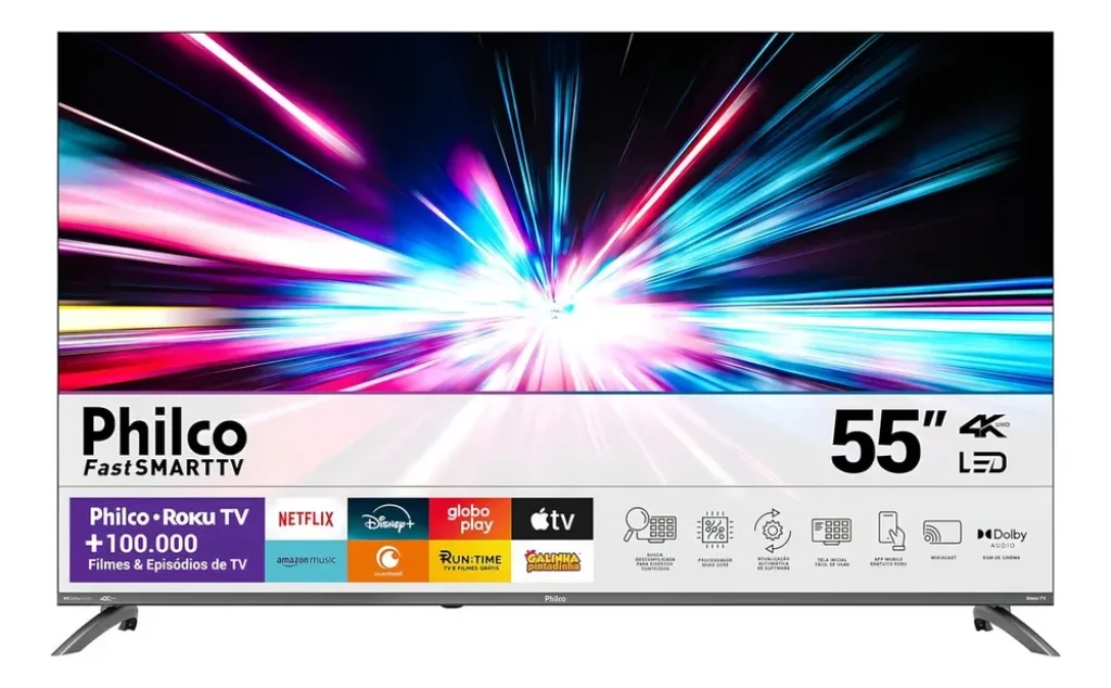 Smart TV 55″ Philco 4K UHD LED Roku TV Dolby Audio – P55CRA / PTV55CRA