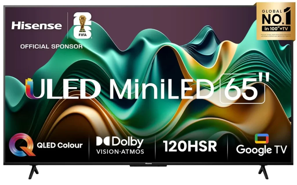Smart TV 65” Hisense 65U6N 4K Mini LED com Google TV, HDR10+, Dolby Atmos, Wi-Fi, Bluetooth, USB e HDMI – 65U66LUA