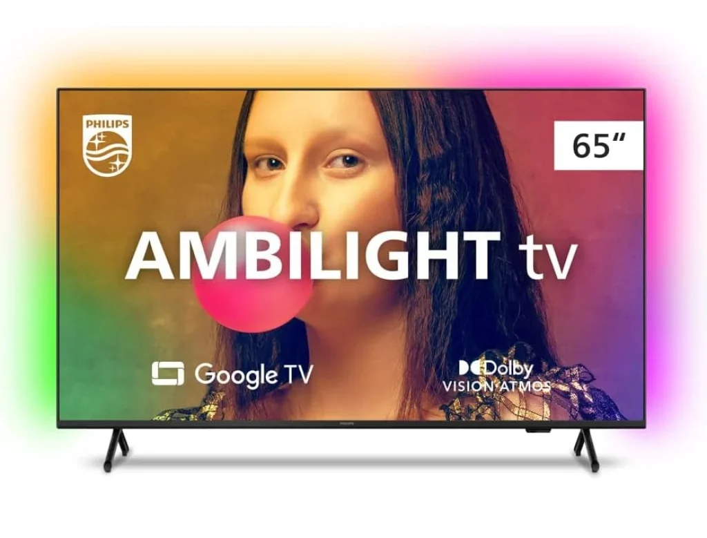 Smart TV Philips Ambilight 65″ 4K 65PUG7908/78, Google TV, Comando de Voz, Dolby Vision/Atmos, VRR/ALLM, Bluetooth