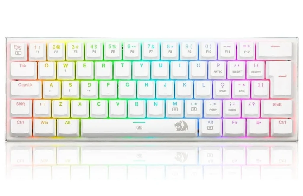 Teclado Mecanico Gamer Redragon Anivia Branco RGB Com Switch Azul 60% ABNT2