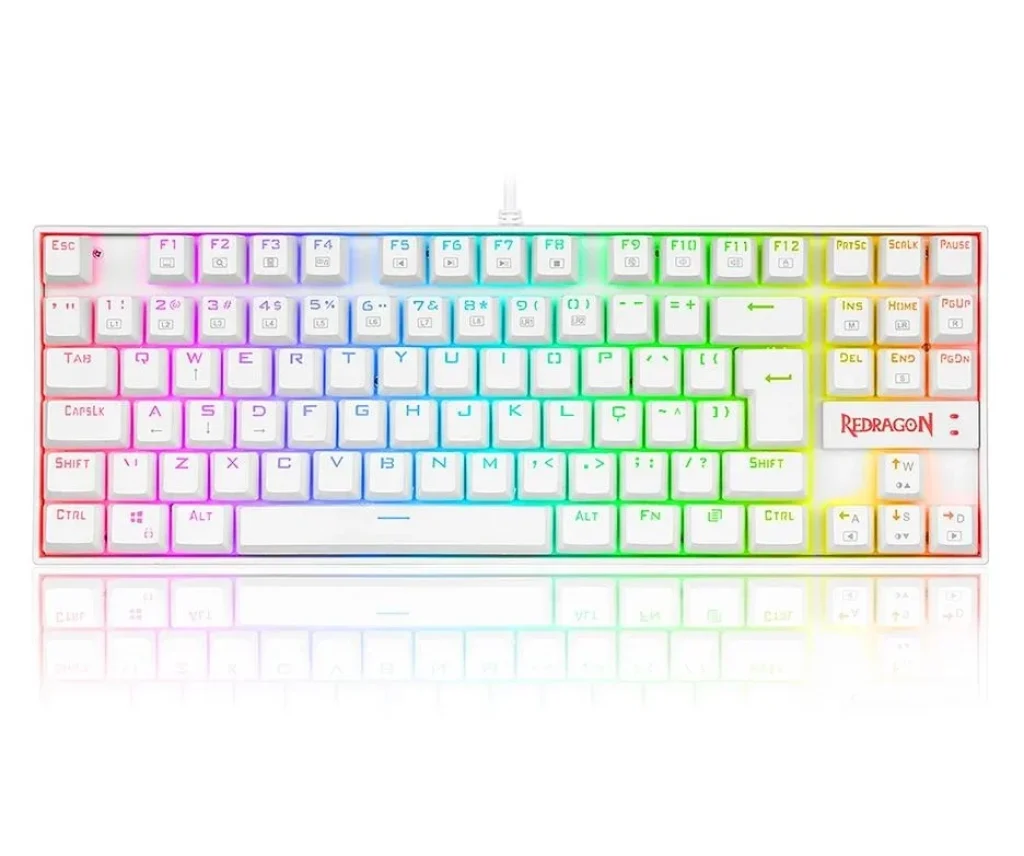Teclado Mecânico Gamer Redragon Kumara, Anti-Ghosting, RGB, Switch Outemu Red, ABNT2, Branco – K552W-RGB (PT-RED)