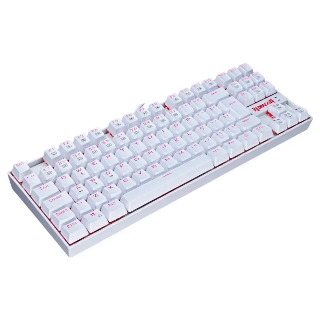 Teclado Mecânico Gamer Redragon Kumara – Switch Blue, LED Single Color Vermelho, Anti-Ghosting, ABNT2, Branco – K552W-2 (PT-BLUE)