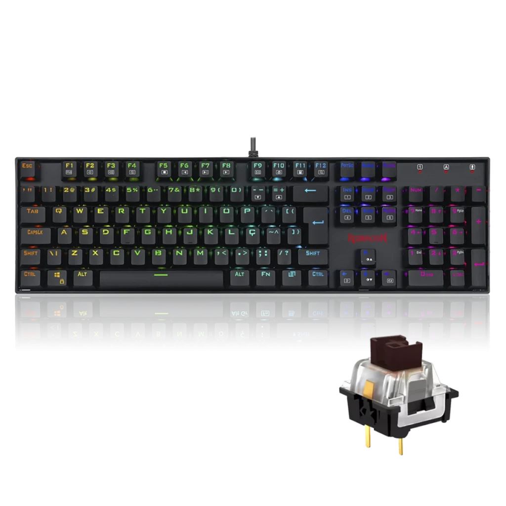 Teclado Mecânico Gamer Redragon Mitra K551 RGB, Switch Brown, ABNT2, Full-Size, Black – K551RGB-1-PTBROWN