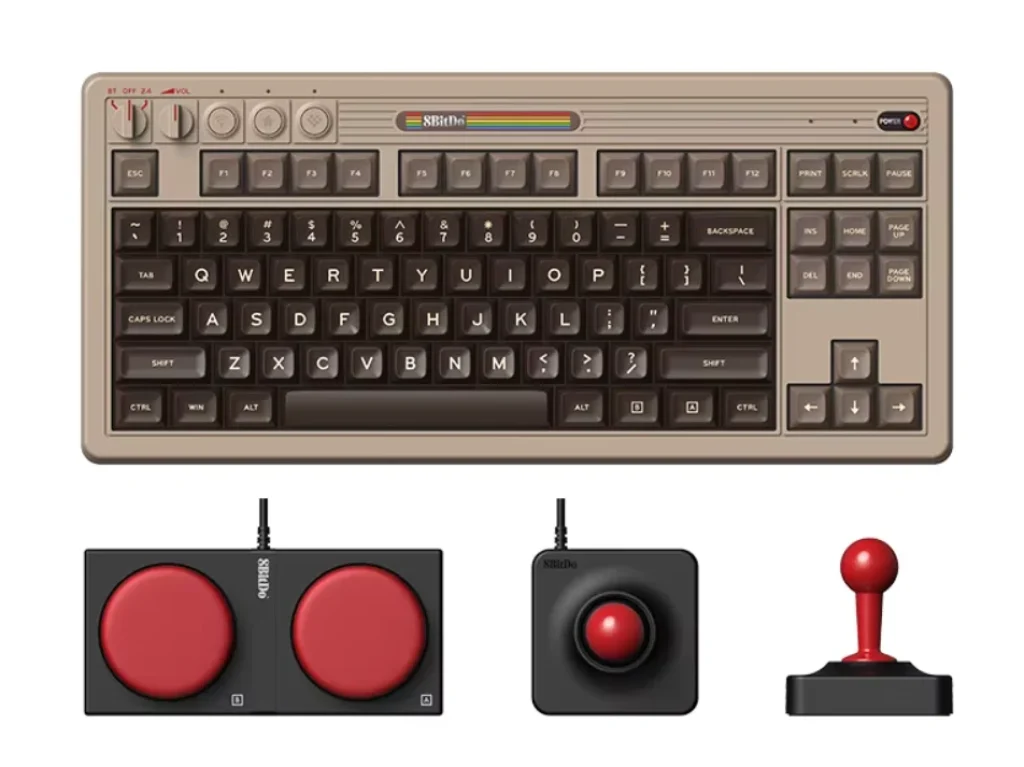 Teclado Mecânico Retrô 8BitDo – C64 Editio Bluetooth, 2.4G sem fio e com fio 3 modos de conexão, para PC Windows 10 e Android