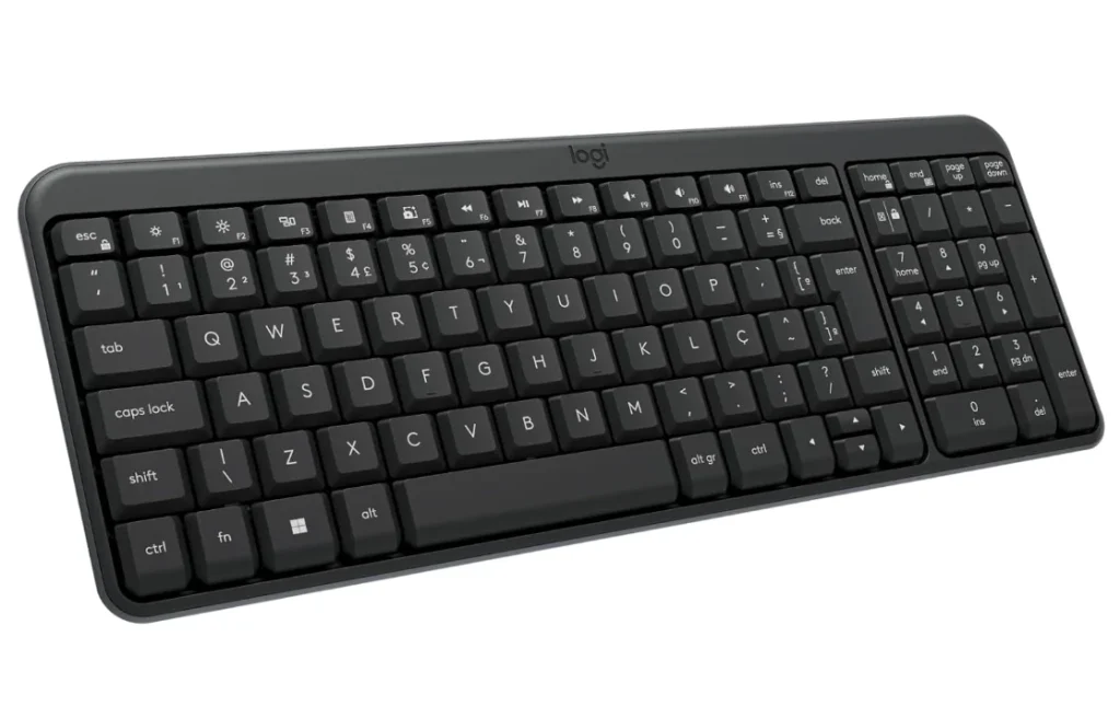Teclado Sem Fio Logitech K250 Bluetooth com Conectividade Rápida e Fácil, Design Compacto, Teclado Numérico, Layout ABNT2, Teclas Resistentes a Derramamentos, Compatível com PC e Mac - Grafite