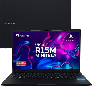 Notebook Positivo Vision R15M c/ Minitela - AMD Ryzen 5-5625U Linux 16GB RAM 512GB SSD Wi-Fi 6 Tela 15” Full HD IPS Antirreflexo, Preto - R516512BI