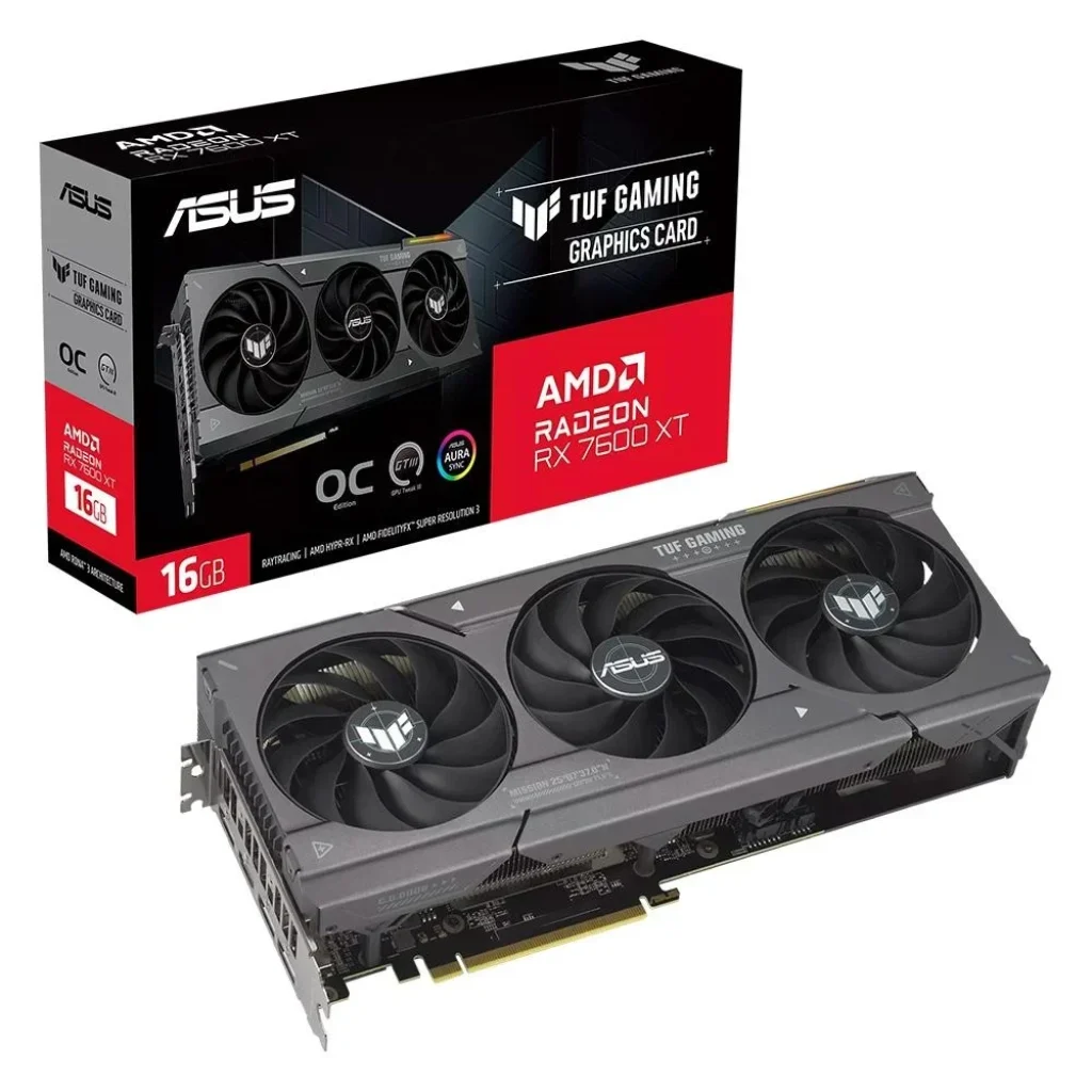 Placa de Vídeo RX 7600 XT ASUS AMD Radeon Tuf 16G Gaming OC, 16GB GDDR6 – 90YV0K20-M0NA00