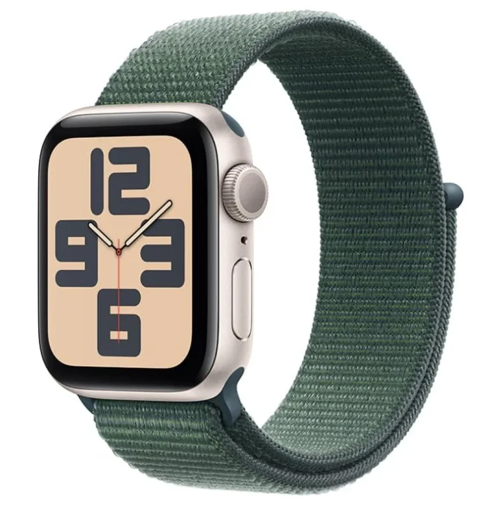 Apple Watch SE GPS • Caixa estelar de alumínio – 40 mm • Pulseira loop esportiva verde-lago