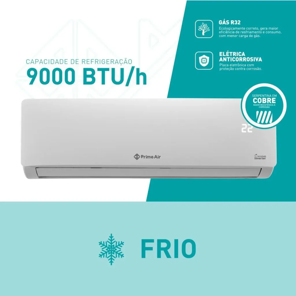 Ar-condicionado Inverter Split 9000 BTU/h Prime Air 9FC Frio Branco R32 220V