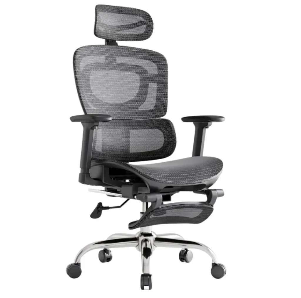 Cadeira De Escritório Ergonômica Mônaco BT07 LuvinCo Malha Respirável Com Suporte Lombar Adaptável Apoio Para Pés Retrátil Encosto Ajustável Seis Posições Suporta 200kg