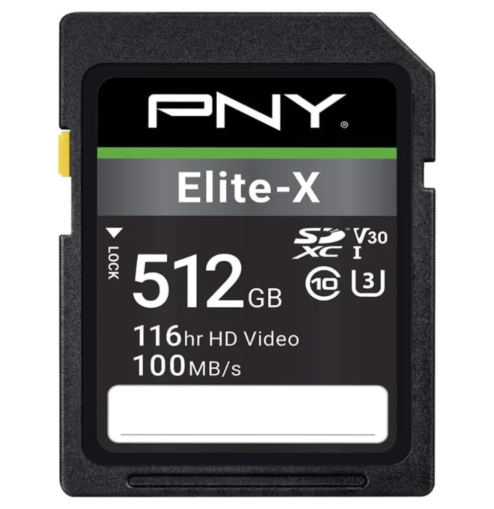 Cartão de memória PNY Elite-X 512GB Class 10 U3 V30 SDXC – 100 MB/s, Classe 10, U3, V30, 4K UHD, Full HD, UHS-I, SD de tamanho completo (pacote com 1)