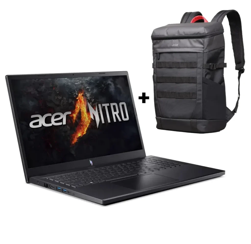 Combo Notebook Gamer Acer Nitro V15 – AMD Ryzen 7-7735HS, 16GB RAM, RTX 4050, SSD 512 GB, Tela 15.6″ Full HD IPS, Linux – ANV15-41-R2GT + Mochila Acer Nitro Até 17″ – ABG232