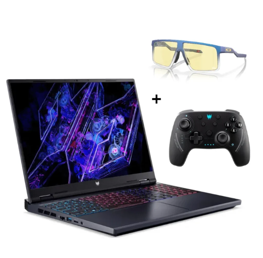 Combo Notebook Predator Helios Neo PHN16-72-74VX i7-14700HX 14º Windows 11 Home 16GB RAM 512GB SSD RTX 4070 16” WUXGA 240Hz + Óculos Helux Prizm Gaming MATTE SHFT FADE FORTNITE + Controle Gamer Predator PGR300