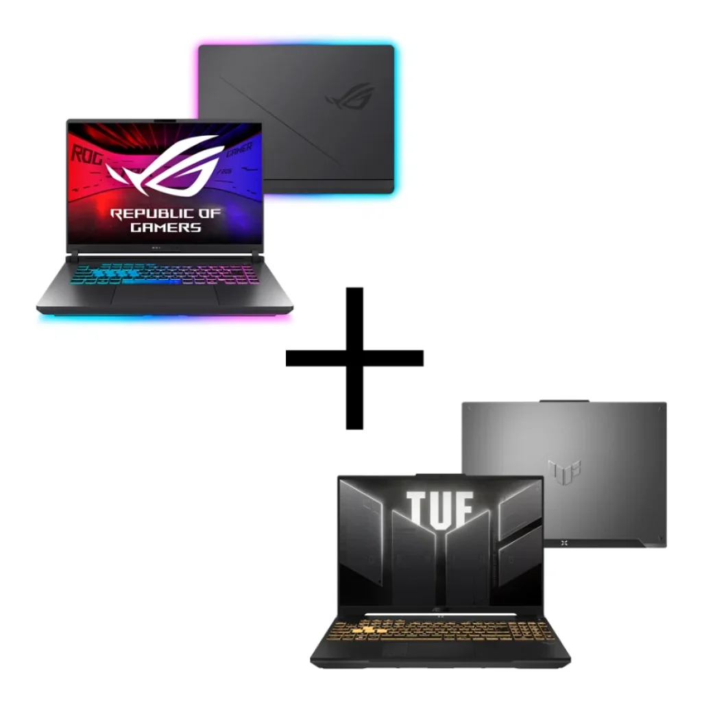 Combo Notebooks Gamer ROG Strix G16 Nvidia RTX 5060 Intel Core i9 14900HX 16GB/512GB W11 Tela 16″ 240Hz 2,5K Gray – G615JMR-S5001W + ASUS TUF Gaming F16 – RTX™ 4050, Core™ 5 210H, 16/512G, W11 – FX607VU-RL053W