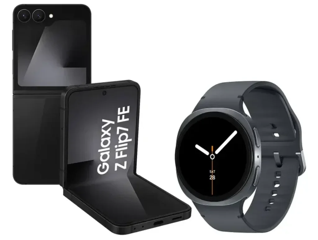 Combo Smartphone Samsung Galaxy Z Flip7 FE 128GB Preto – 5G + Smartwatch Galaxy Watch8 44mm Grafite