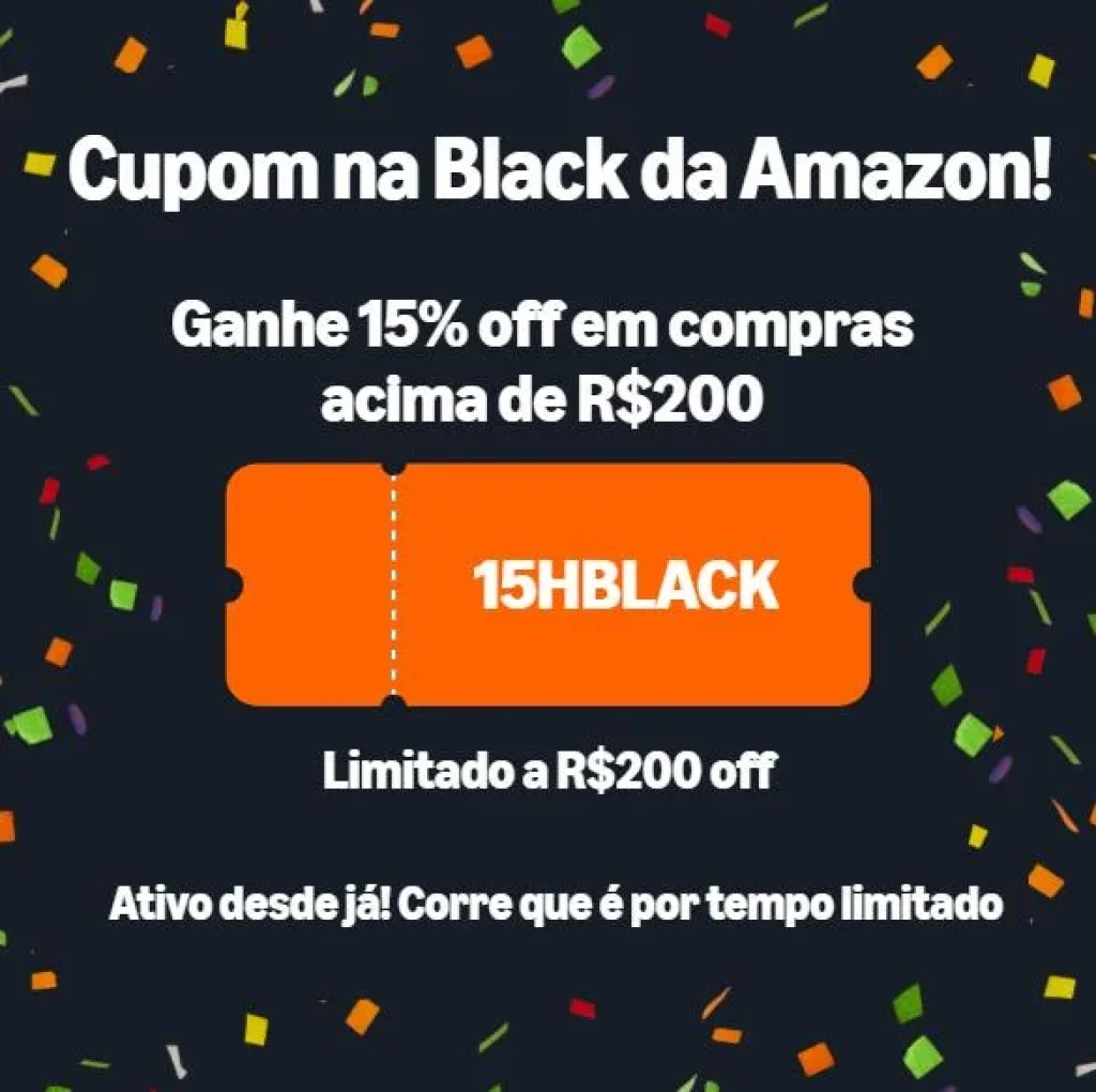 Cupom Amazon 15% OFF em compras a partir de R$50, Limitado a R$20