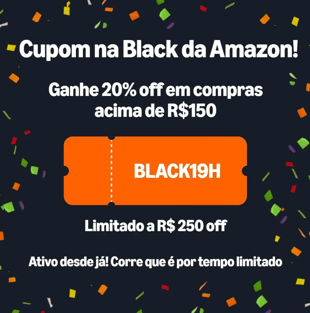 Cupom Amazon 20% OFF limitado a R$250 OFF