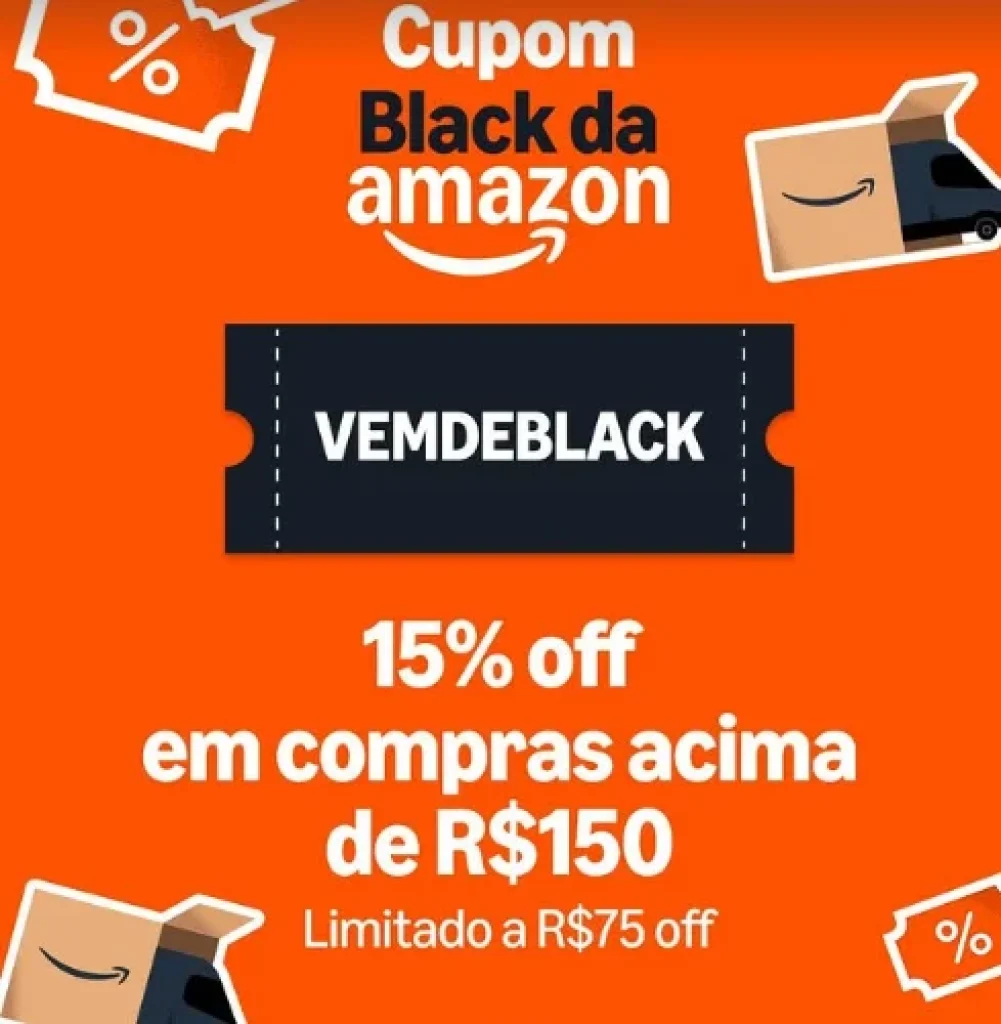 Cupom Amazon 15% OFF a partir de R$300, Limitado a R$100 OFF