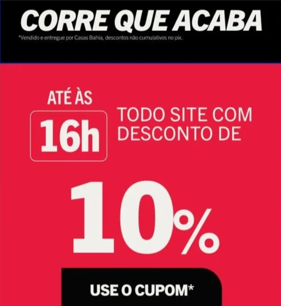 Cupom de 10% OFF nas Casas Bahia em Todo o site