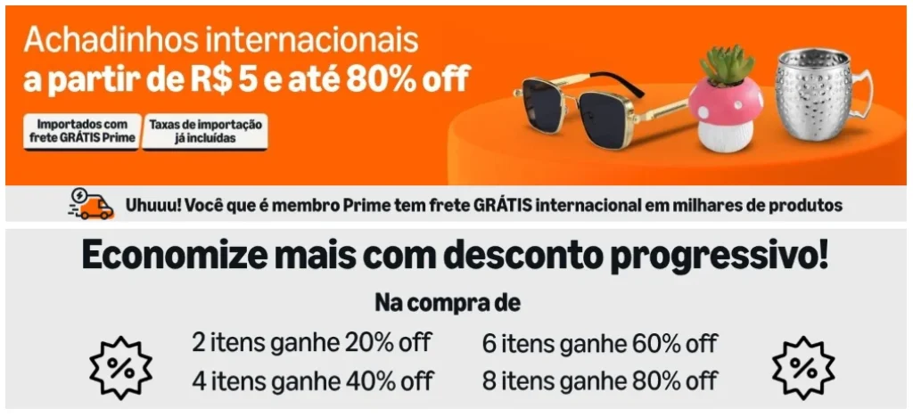 Desconto Progressivo Amazon Internacional de até 80% OFF – Cupom Automático
