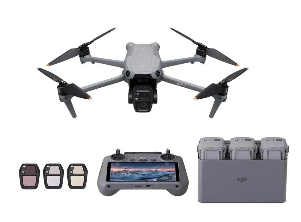 Drone DJI Air 3S Fly More Combo (Com tela) BR – 3 Baterias, 3 Filtros para Lentes, Hub Carregamento, Detecção de obstáculos omnidirecional dia e noite – DJI056