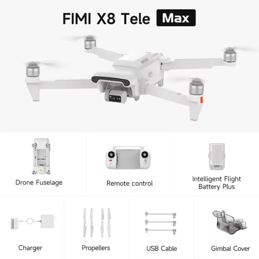 Drone Fimi X8 Tele Max – 4K 60FPS 1/2 polegadas 48MP CMOS Grande Angular Tele Câmera 30x Zoom Híbrido 3 Eixos Cardan GPS 20kHz Super Night Video