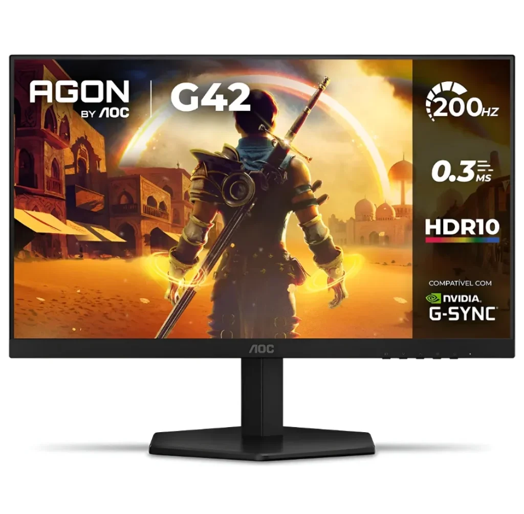Monitor Gamer AGON G42 by AOC 23,8″ HDR10 200Hz 0,3ms, G-SYNC, HDMI, DP, Preto – 24G42HE/57
