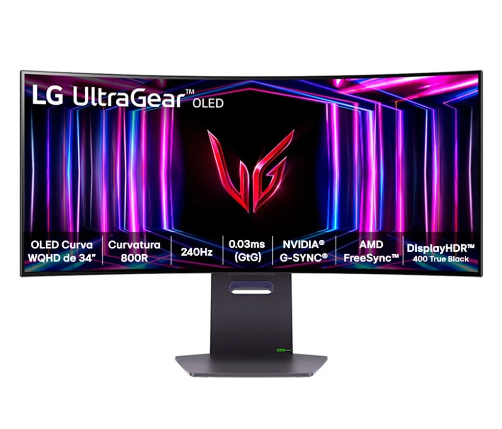 Monitor Gamer LG UltraGear OLED Curvo 34”, UltraWide QHD, 240Hz, 0,03ms (GtG), NVIDIA G-SYNC, AMD FreeSyncPremium Pro, HDR400 Trueblack – 34GS95QE-B