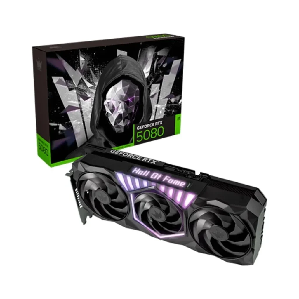 Placa de Vídeo Galax GeForce RTX 5080 HOF Gaming Black NVIDIA Geforce, 16GB, GDDR7, ARGB, 256-bit, Triple Fan, Ray Tracing, DLSS 4 – 527200-0771