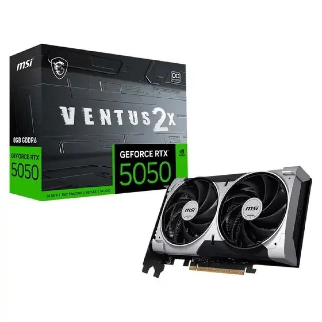 Placa de Vídeo MSI GeForce RTX 5050 8G VENTUS 2X OC NVIDIA GeForce, 8GB GDDR6, 128 bits, 2617 MHz, DLSS 4, Ray Tracing – G5050-8V2C