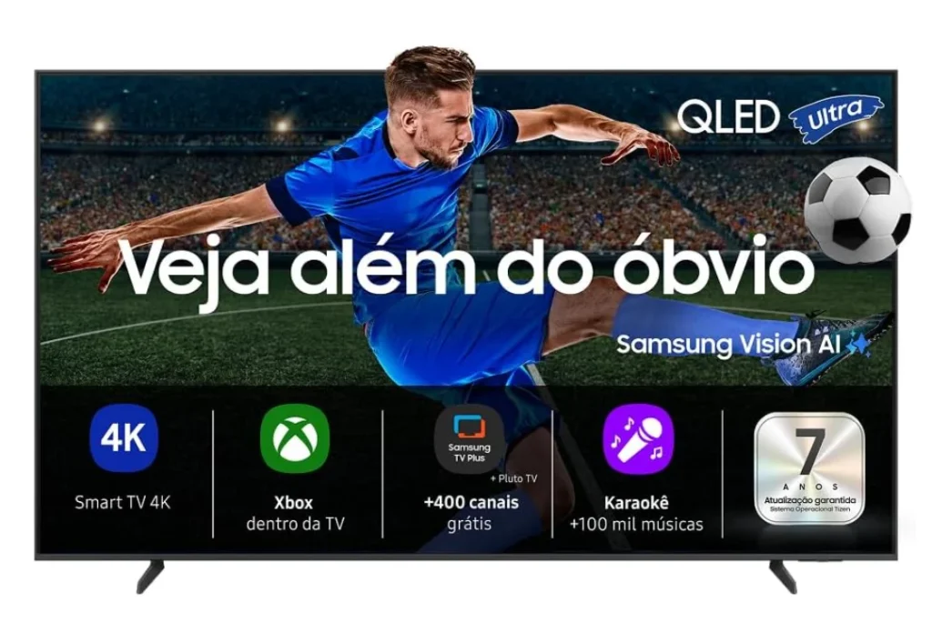 Samsung Vision AI TV 43″ QLED 4K QEF1 2025, Pontos Quânticos, Processador com AI, Art Store, Alexa – QN43QEF1AGXZD