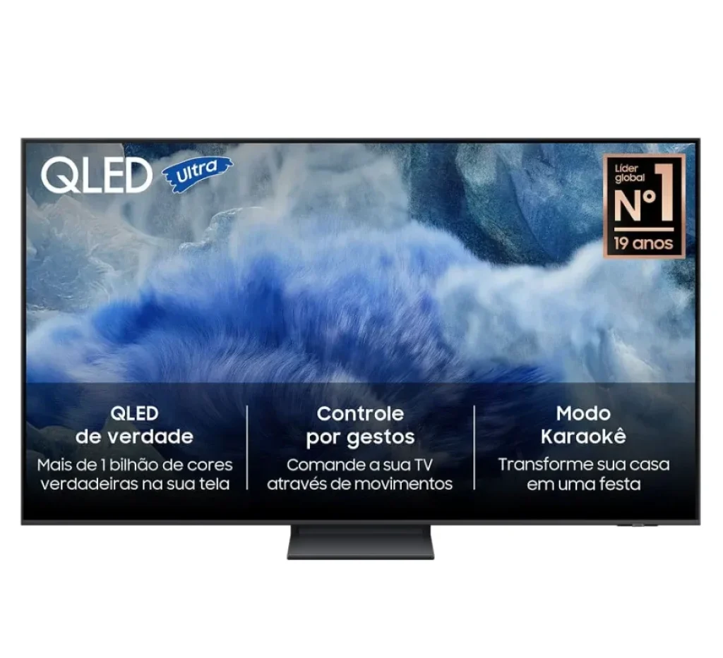 Samsung Vision AI TV 55″ QLED 4K Q8F 2025, Pontos Quânticos, 4K Upscaling, Processador Q4 com IA, TV Plus e Gaming Hub – QN55Q8FAAGXZD