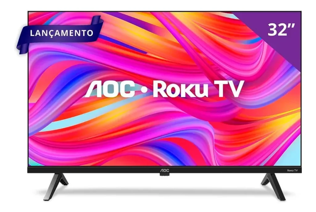 Smart TV 32″ HD AOC 32S5045/78G com Roku TV, Comando de Voz, HDMI, USB Wi-Fi e Conversor Digital