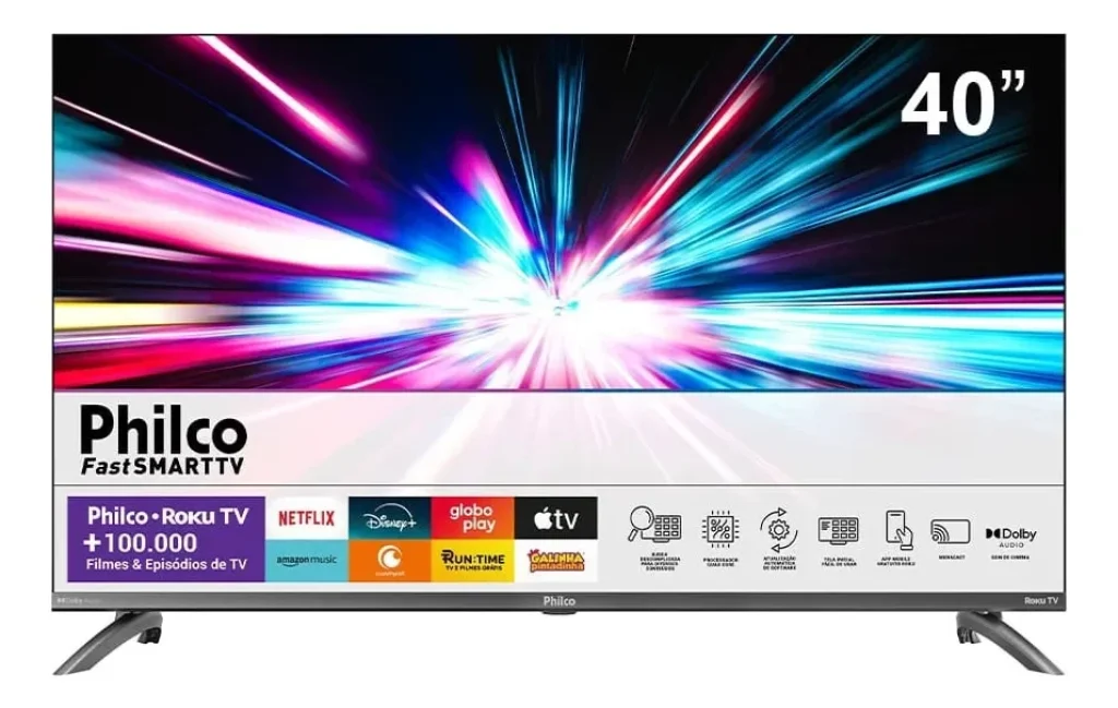 Smart TV 40″ Philco Full HD LED PTV40M9GR2CGB com Sistema Operacional Roku TV, Dolby Audio, Processador Quad-Core, Entradas USB e HDMI