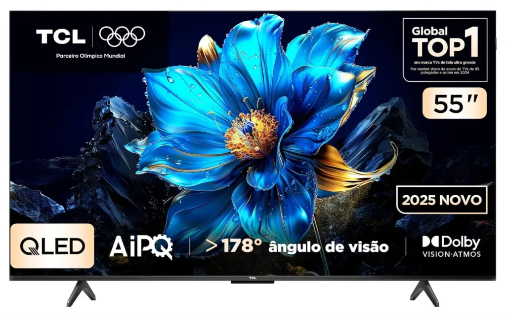 Smart TV 55″ TCL 4K UHD QLED 55P7K Google TV AiPQ Google Assistente 3 HDMI 1 USB