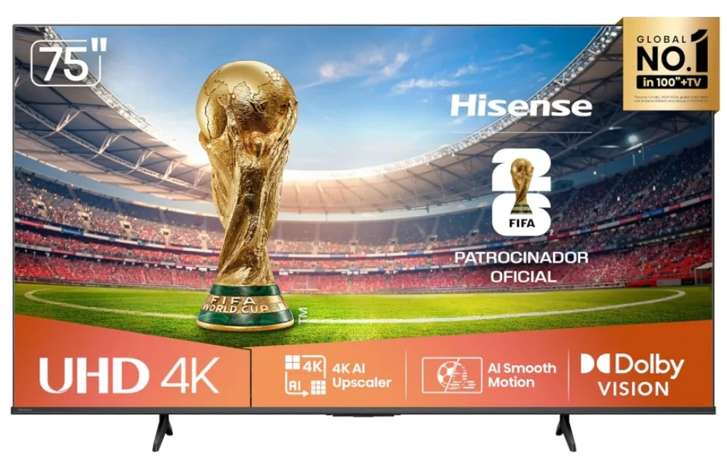 Smart TV 75″ Hisense 4K 75A6NV com Dolby Vision, HDR10, HLG, DTS Virtual X, Compatibilidade Alexa e Google Home Vidaa U9 – 75A6NV