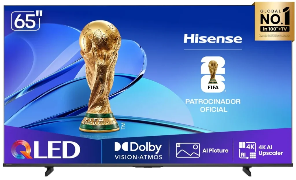 Smart TV Hisense UHD 4K QLED 65″ Q6QV com HDR10+, 4K Upscaler, Dolby Atmos, Sport Mode, Game Mode Plus e Alexa – 65Q6QV