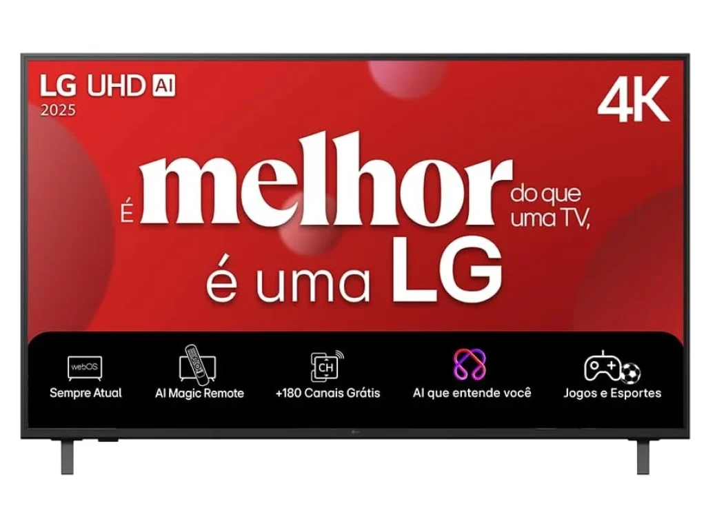 Smart TV LG 65″ 4K – Processador α7 IA Gen8, 4K Super Upscaling, Botão AI, webOS 25 – 65UA8550PSA