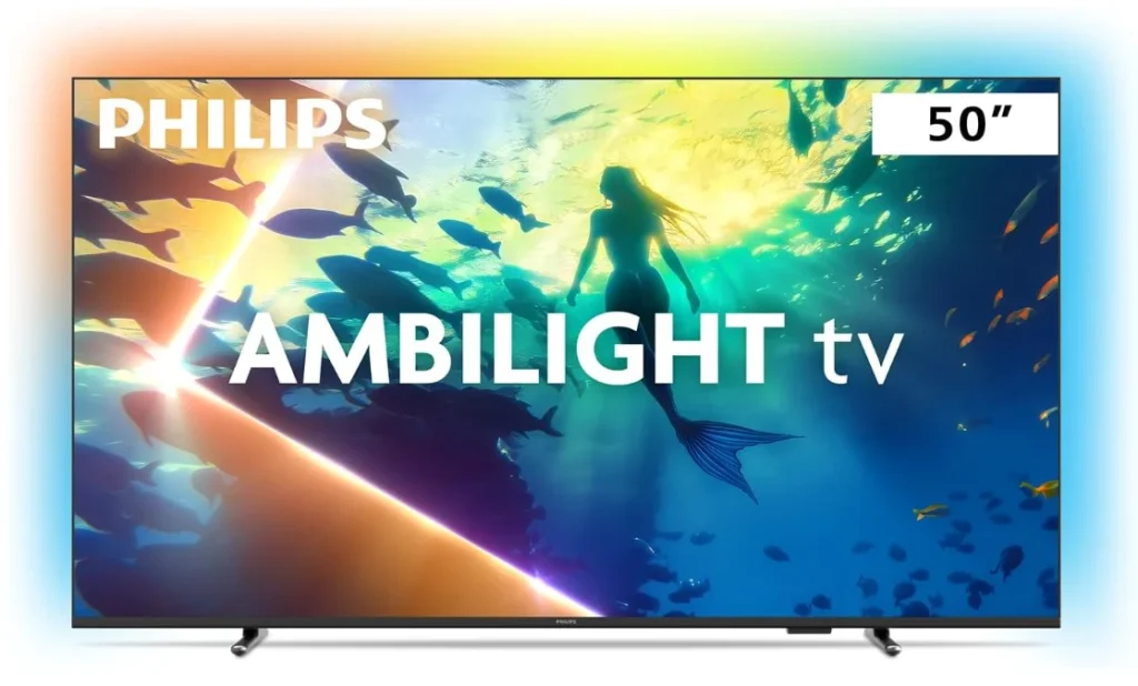 Smart TV PHILIPS 50″ 4K Ambilight (2025) Google TV, 60Hz, Comando de Voz, HDR10+/Dolby Atmos, VRR/ALLM, Bluetooth – 50PUG8100/78