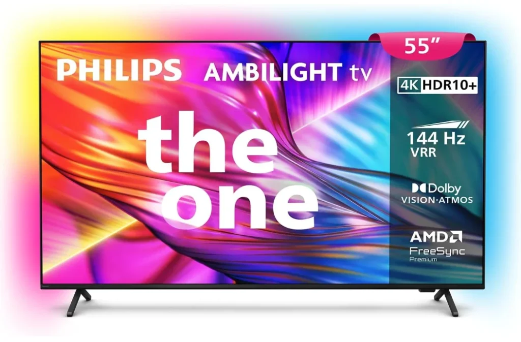 Smart TV PHILIPS THE ONE 55″ Ambilight 4K 144 Hz, 55PUG8929/78, P5, DTS Play-Fi, Freesync, Dolby Vision e Atmos, 40 WRMS
