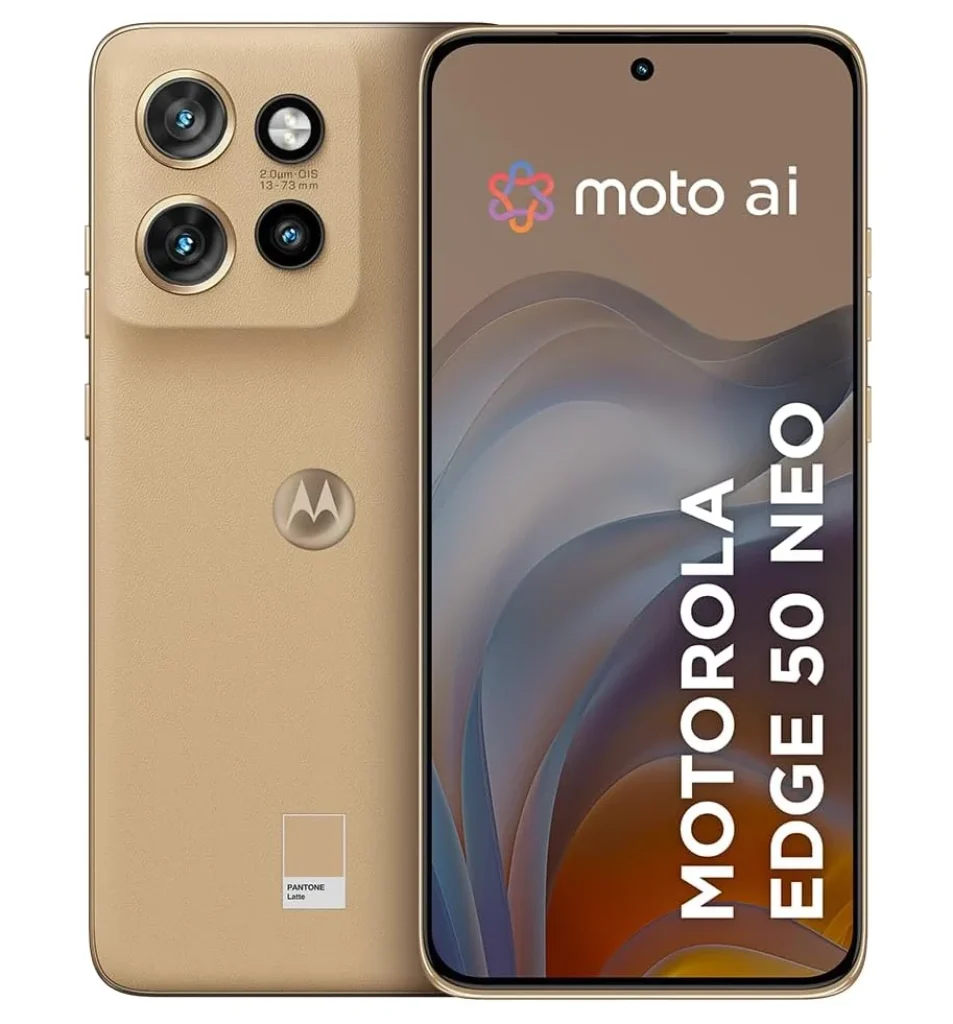 Smartphone Motorola Edge 50 Neo 5G, 256GB 8GB RAM (16GB RAM Boost), 50MP Sony Camera Moto AI Resistência Militar, Vegan Leather