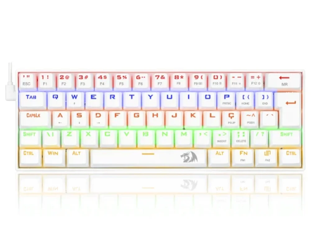 Teclado Gamer Redragon Lakshmi, Switch Blue, Rainbow, Layout 60%, ABNT2 , Branco – K606W-R (PT-BLUE)